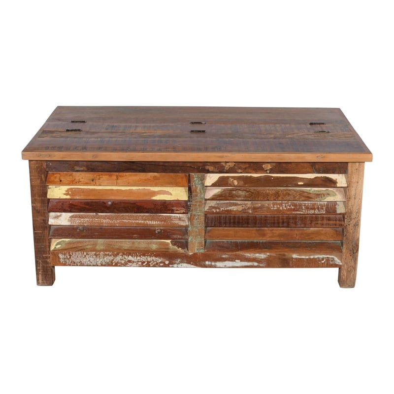 Pemberly Row Reclaimed Wood Storage Coffee Table in Natural Brown