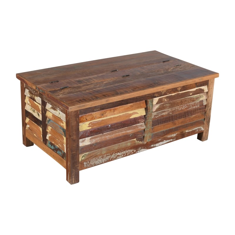 Pemberly Row Reclaimed Wood Storage Coffee Table in Natural Brown