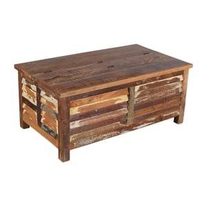 Pemberly Row Reclaimed Wood Storage Coffee Table in Natural Brown