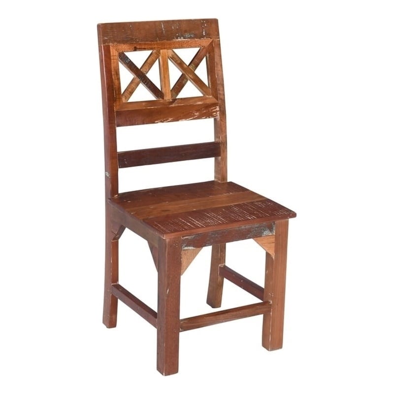 Pemberly Row Set of 2 Reclaimed Wood Dining Chairs in Natural Brown