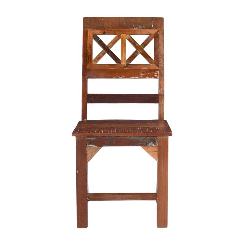 Pemberly Row Set of 2 Reclaimed Wood Dining Chairs in Natural Brown