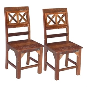 Pemberly Row Set of 2 Reclaimed Wood Dining Chairs in Natural Brown