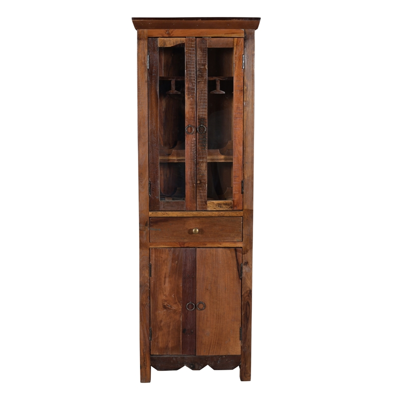 Pemberly Row Reclaimed Wood Tall Wine Cabinet in Natural Brown