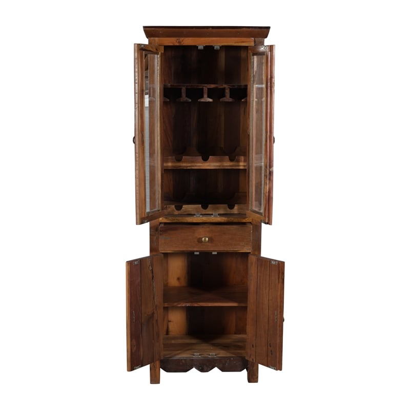 Pemberly Row Reclaimed Wood Tall Wine Cabinet in Natural Brown