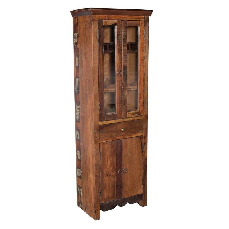 Pemberly Row Reclaimed Wood Tall Wine Cabinet in Natural Brown