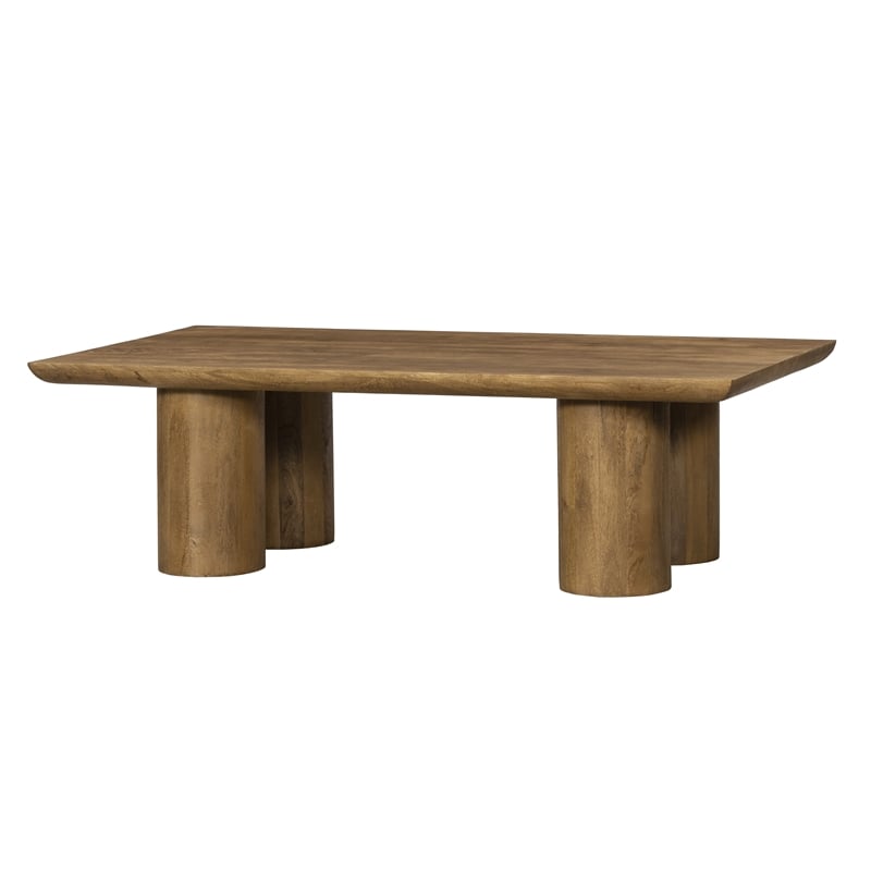 Pemberly Row Solid Mango Wood Rectangular Cocktail Table in Spice Tan