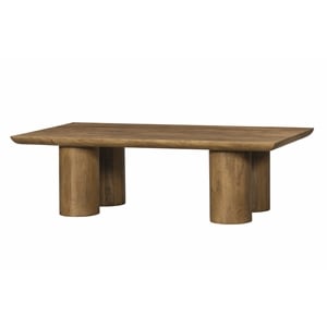 Pemberly Row Solid Mango Wood Rectangular Cocktail Table in Spice Tan