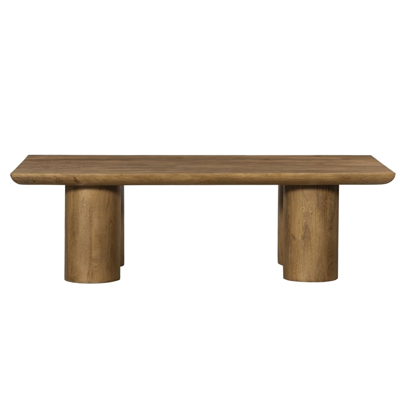 Pemberly Row Solid Mango Wood Rectangular Cocktail Table in Spice Tan
