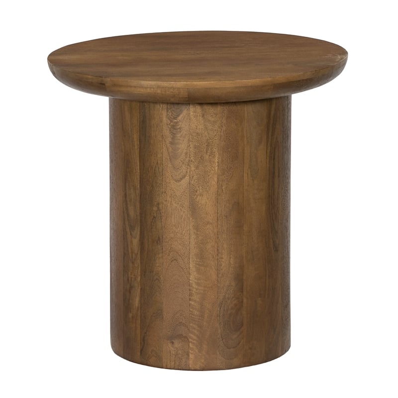 Pemberly Row Contemporary Solid Mango Wood Round End Table in Spice Tan