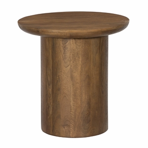 Pemberly Row Contemporary Solid Mango Wood Round End Table in Spice Tan