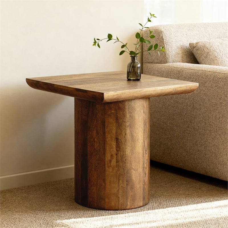 Pemberly Row Contemporary Solid Mango Wood Square End Table in Spice Tan