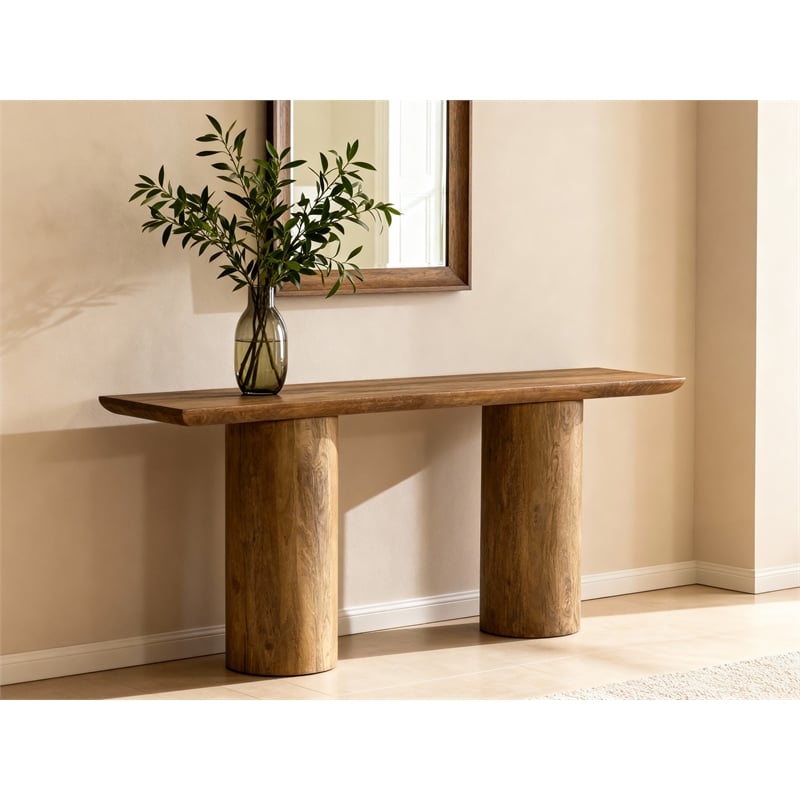 Pemberly Row Contemporary Solid Mango Wood Console Table in Spice Tan