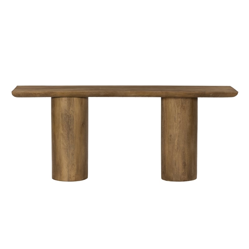 Pemberly Row Contemporary Solid Mango Wood Console Table in Spice Tan