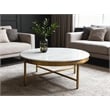 Pemberly Row Ivory Marble Top Round Coffee Table on Brass Iron Base