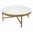 Pemberly Row Ivory Marble Top Round Coffee Table on Brass Iron Base