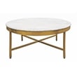 Pemberly Row Ivory Marble Top Round Coffee Table on Brass Iron Base
