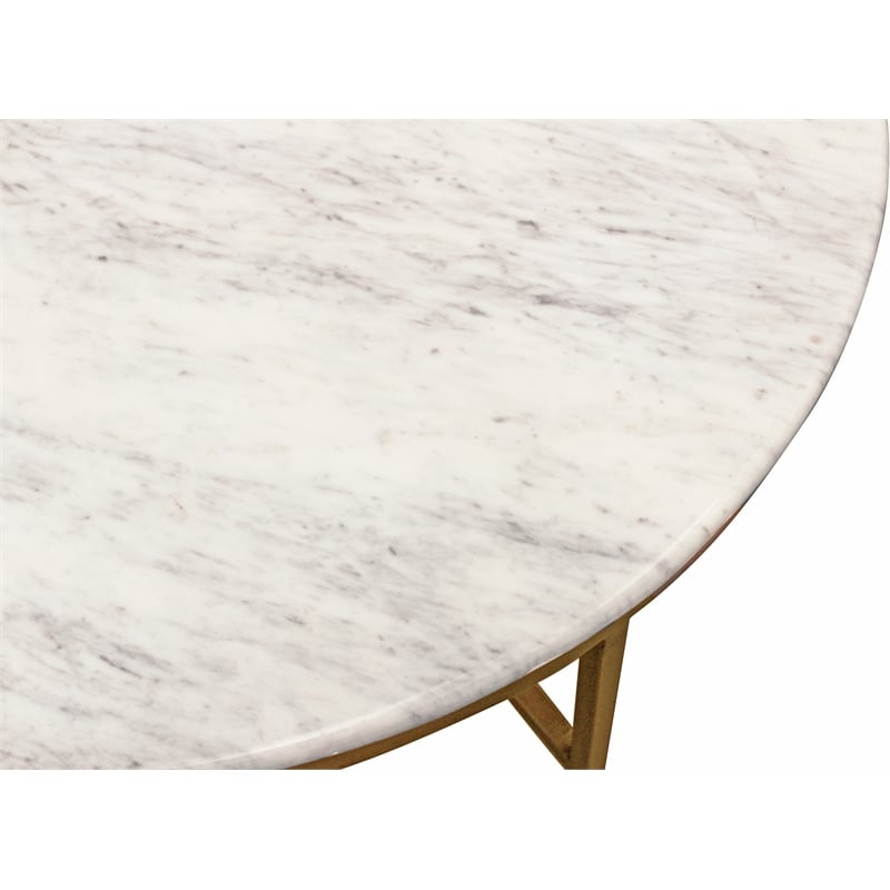 Pemberly Row Ivory Marble Top Round Coffee Table on Brass Iron Base