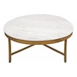 Pemberly Row Ivory Marble Top Round Coffee Table on Brass Iron Base