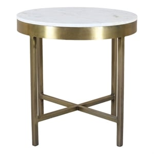 Pemberly Row Ivory Marble Top Round Side Table on Brass Iron Base
