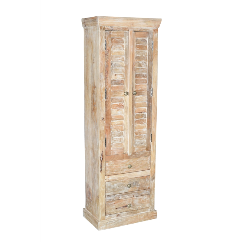 Pemberly Row Solid Wood Louvered Door Cabinet in Natural Finish