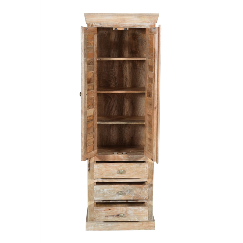 Pemberly Row Solid Wood Louvered Door Cabinet in Natural Finish