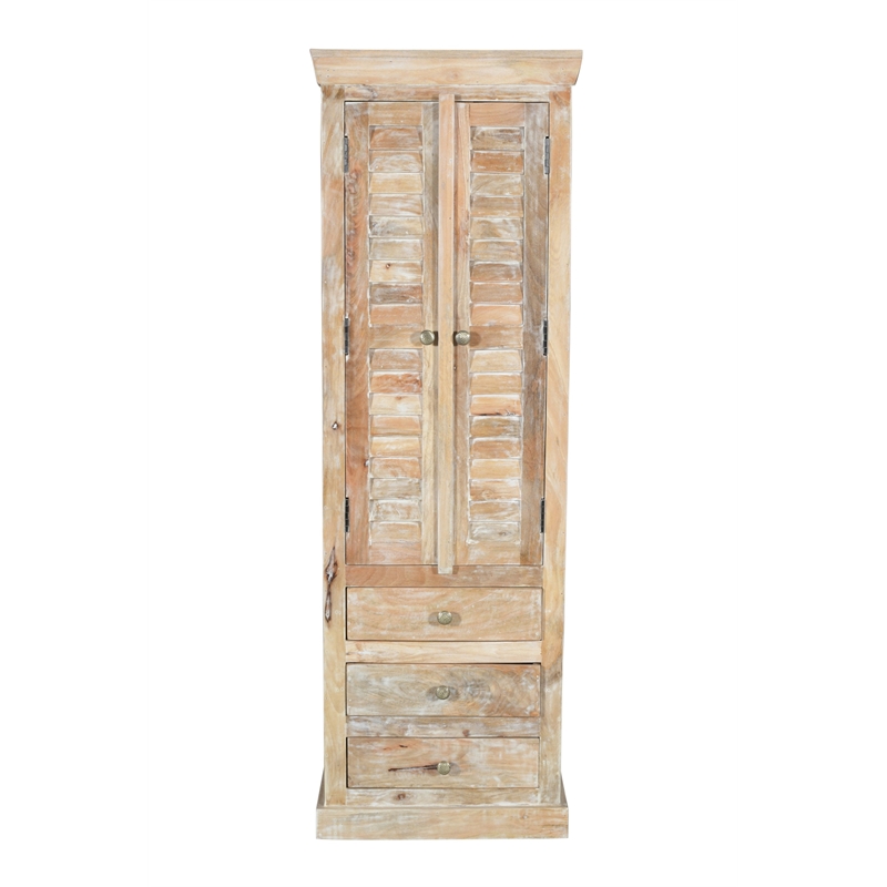 Pemberly Row Solid Wood Louvered Door Cabinet in Natural Finish