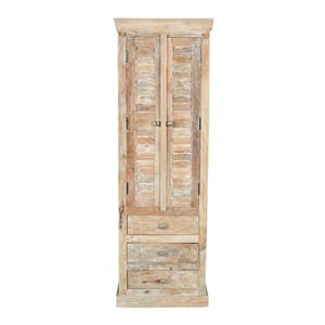 Pemberly Row Solid Wood Louvered Door Cabinet in Natural Finish