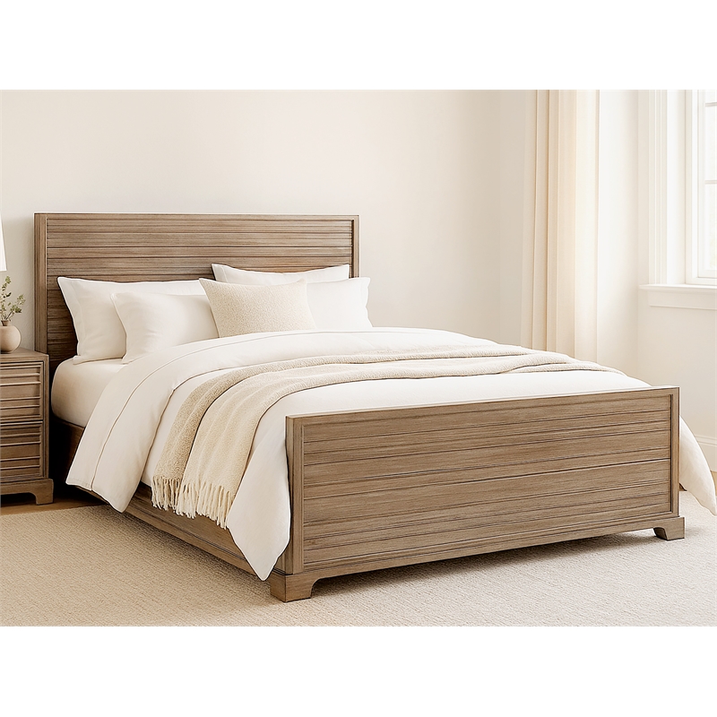 Pemberly Row Contemporary Queen Solid Wood Bed in Rustic Light Brown