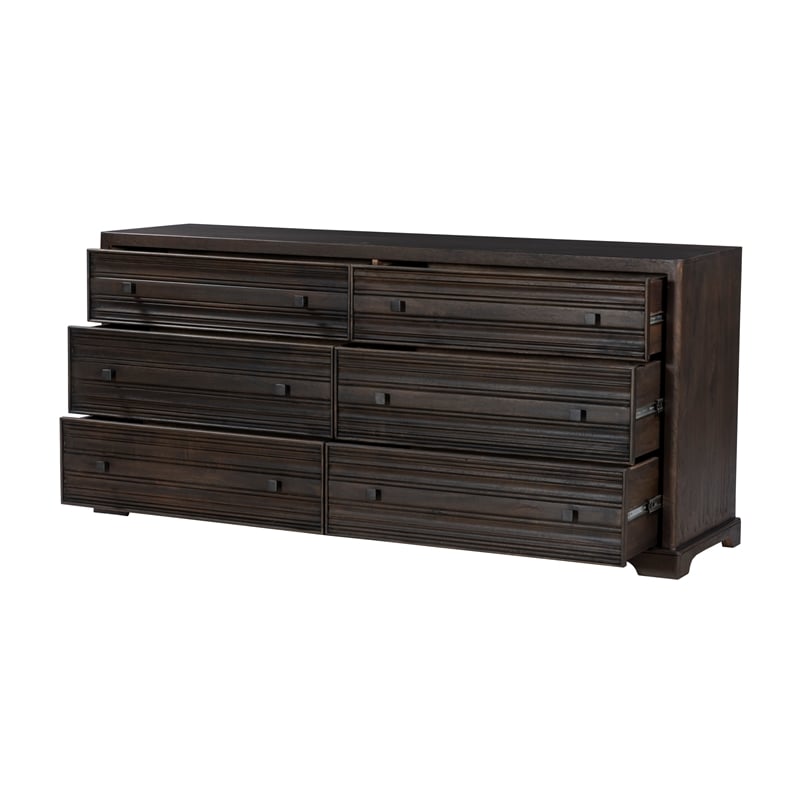 Pemberly Row 6-Drawer Solid Wood Dresser in Rich Umber Brown