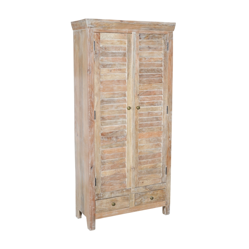 Pemberly Row Solid Wood Louvered Door Armoire in Natural Finish