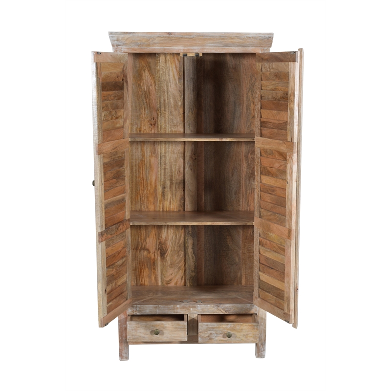 Pemberly Row Solid Wood Louvered Door Armoire in Natural Finish