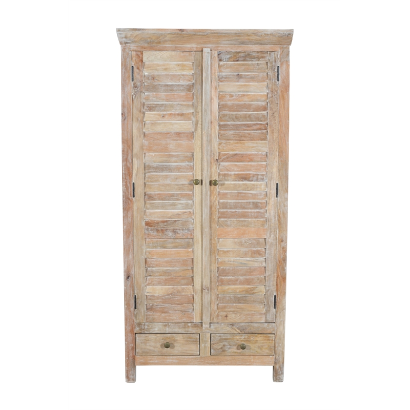 Pemberly Row Solid Wood Louvered Door Armoire in Natural Finish