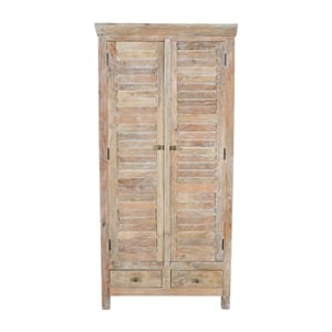 Pemberly Row Solid Wood Louvered Door Armoire in Natural Finish