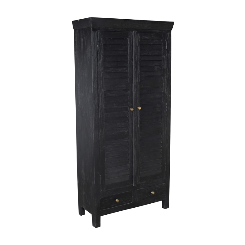 Pemberly Row Solid Wood Louvered Door Armoire in Charcoal Finish