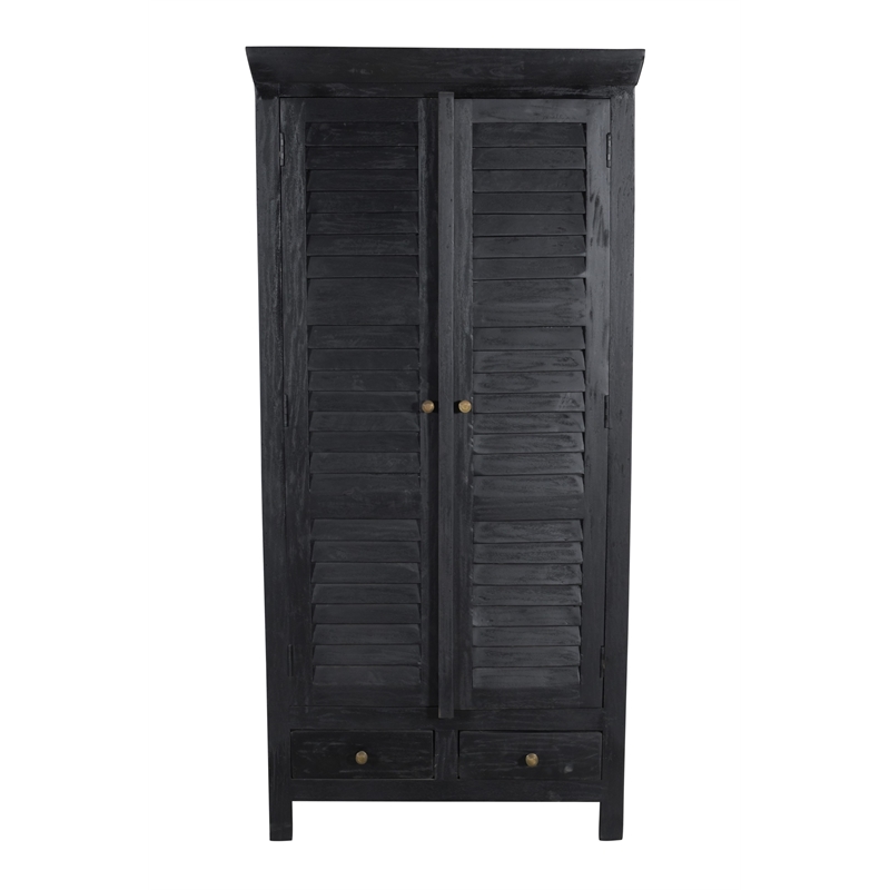 Pemberly Row Solid Wood Louvered Door Armoire in Charcoal Finish