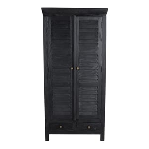 Pemberly Row Solid Wood Louvered Door Armoire in Charcoal Finish