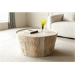 Pemberly Row Solid Mango Wood Drum Coffee Table in Natural Finish