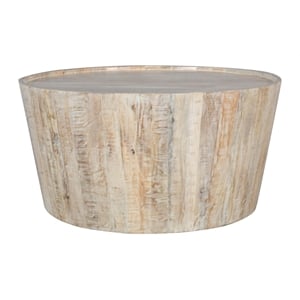 Pemberly Row Solid Mango Wood Drum Coffee Table in Natural Finish
