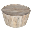 Pemberly Row Solid Mango Wood Drum Coffee Table in Natural Finish