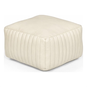 Pemberly Row Contemporary Genuine Leather Square Pouf in Ivory