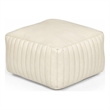 Pemberly Row Contemporary Genuine Leather Square Pouf in Ivory