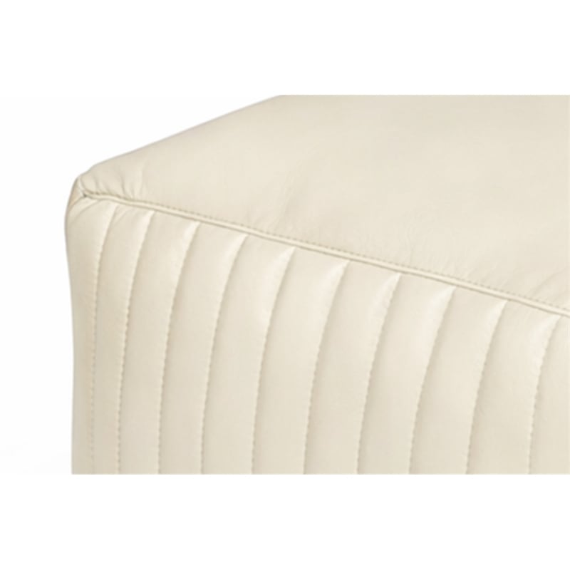 Pemberly Row Contemporary Genuine Leather Square Pouf in Ivory