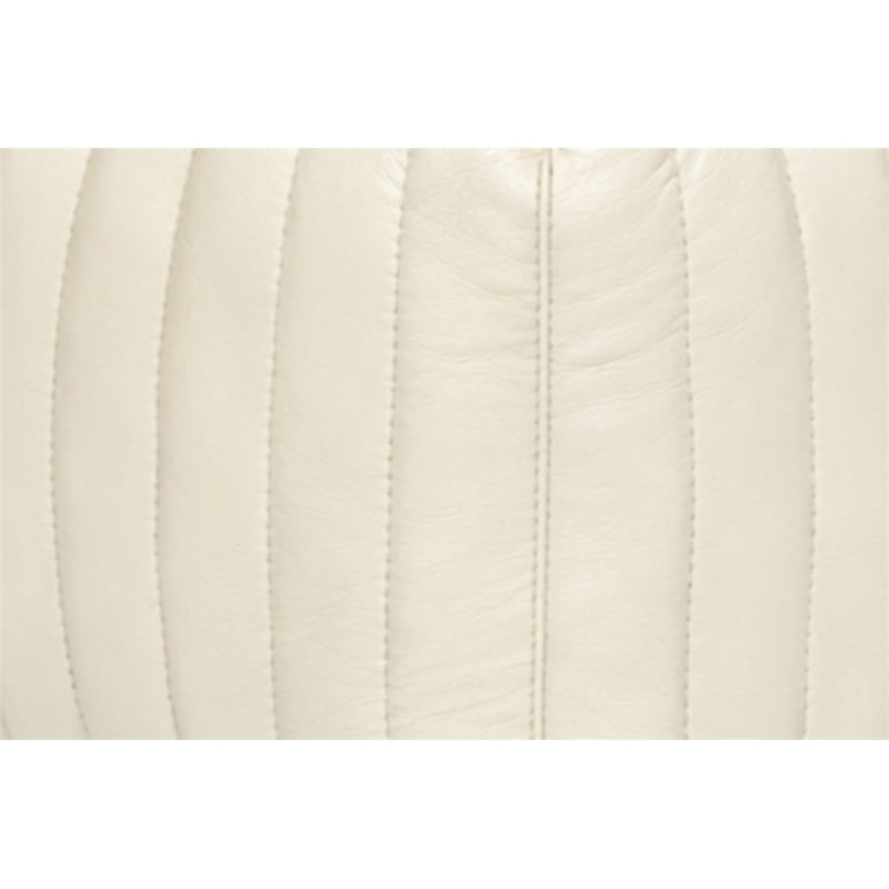 Pemberly Row Contemporary Genuine Leather Square Pouf in Ivory