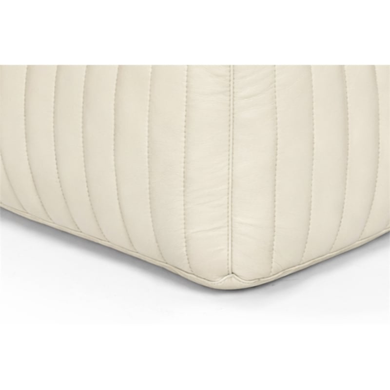 Pemberly Row Contemporary Genuine Leather Square Pouf in Ivory