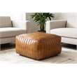 Pemberly Row Contemporary Genuine Leather Square Pouf in Caramel