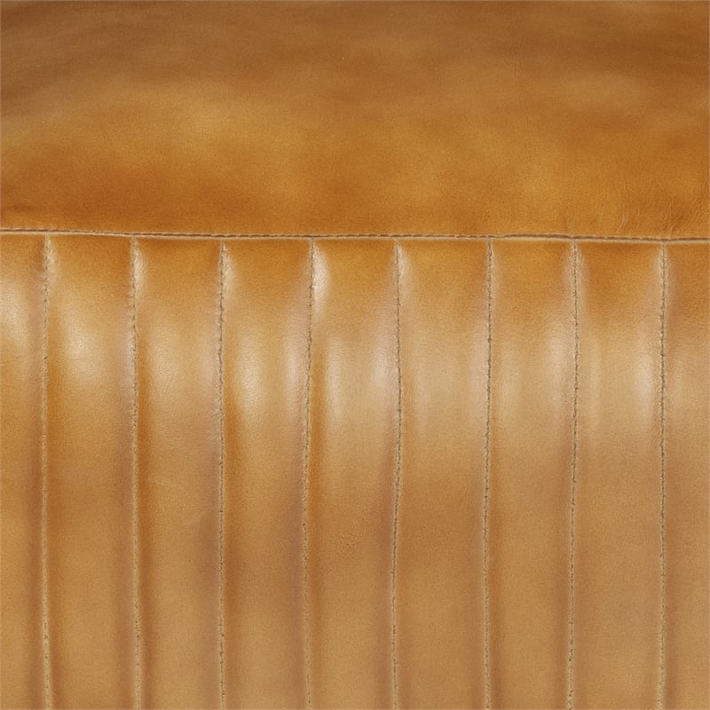 Pemberly Row Contemporary Genuine Leather Square Pouf in Caramel