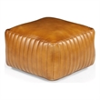 Pemberly Row Contemporary Genuine Leather Square Pouf in Caramel
