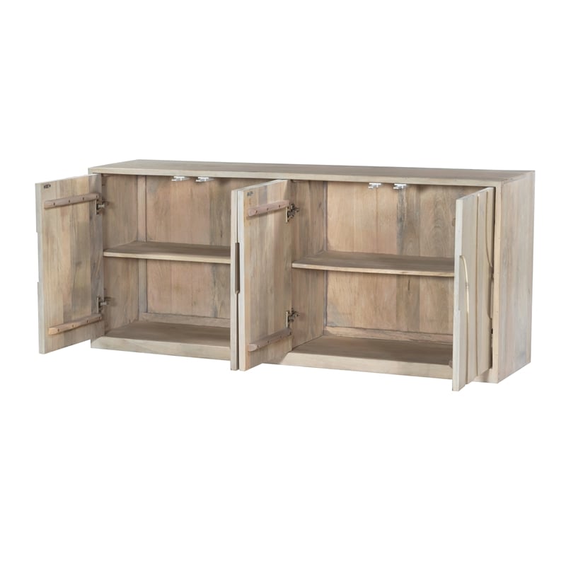Pemberly Row 4-Door Solid Mango Wood Sideboard in Brushed Ivory
