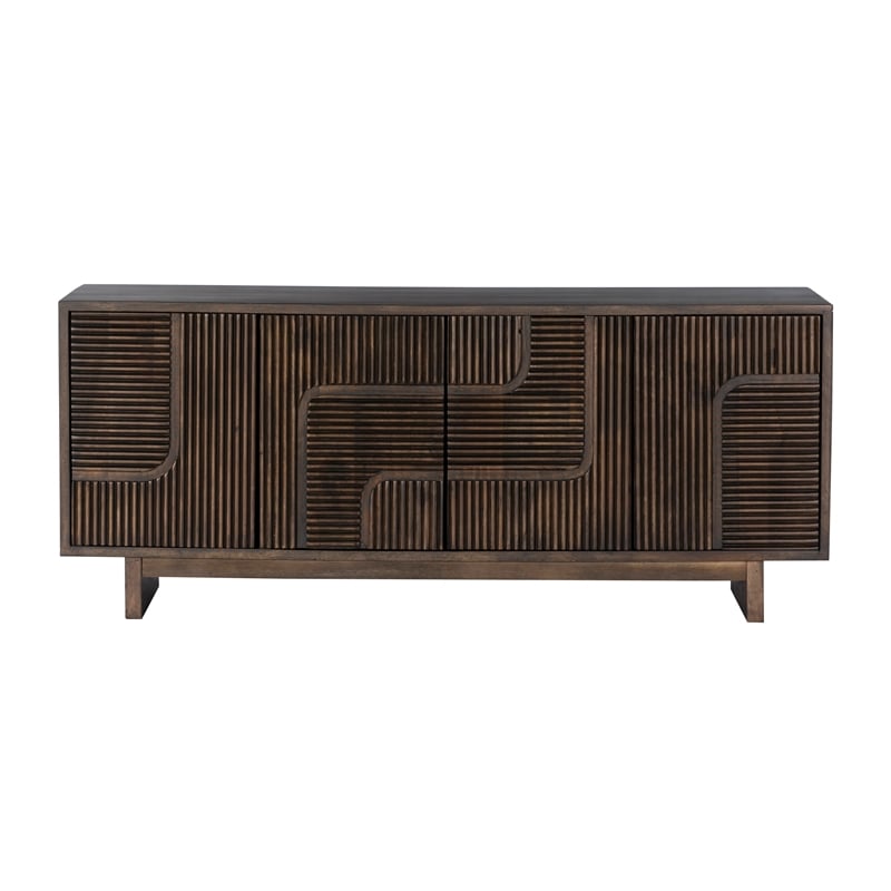 Pemberly Row 4-Door Solid Mango Wood Sideboard in Walnut Brown