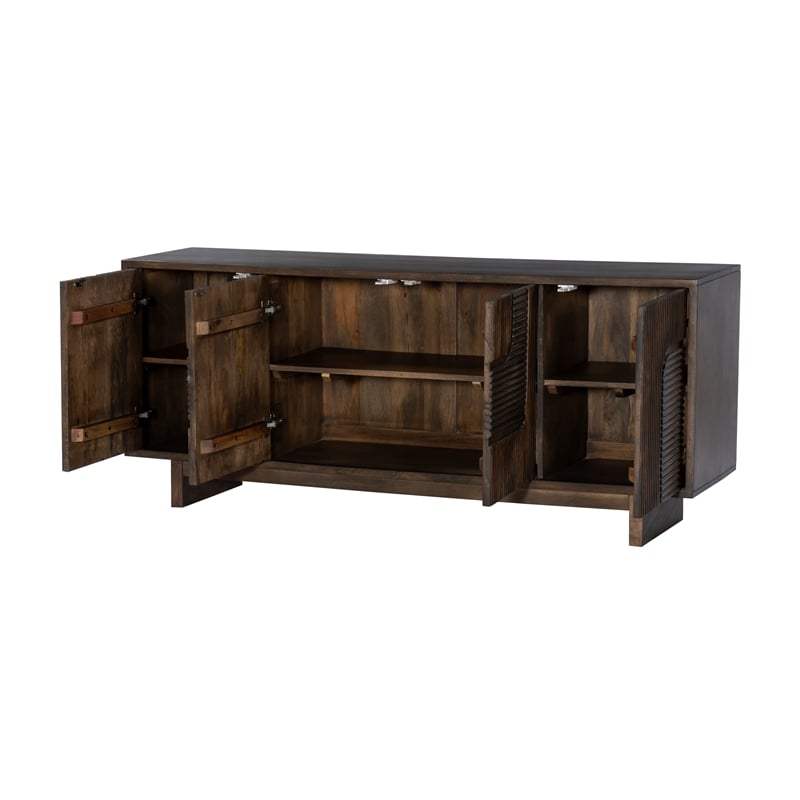 Pemberly Row 4-Door Solid Mango Wood Sideboard in Walnut Brown